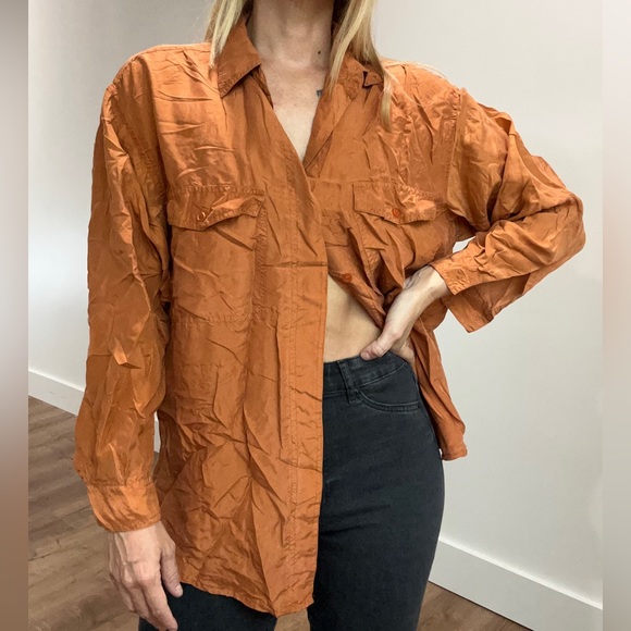 Whistles 100% Silk Orange Button Down Short Sleeve - Size Medium - Picture 1 of 5